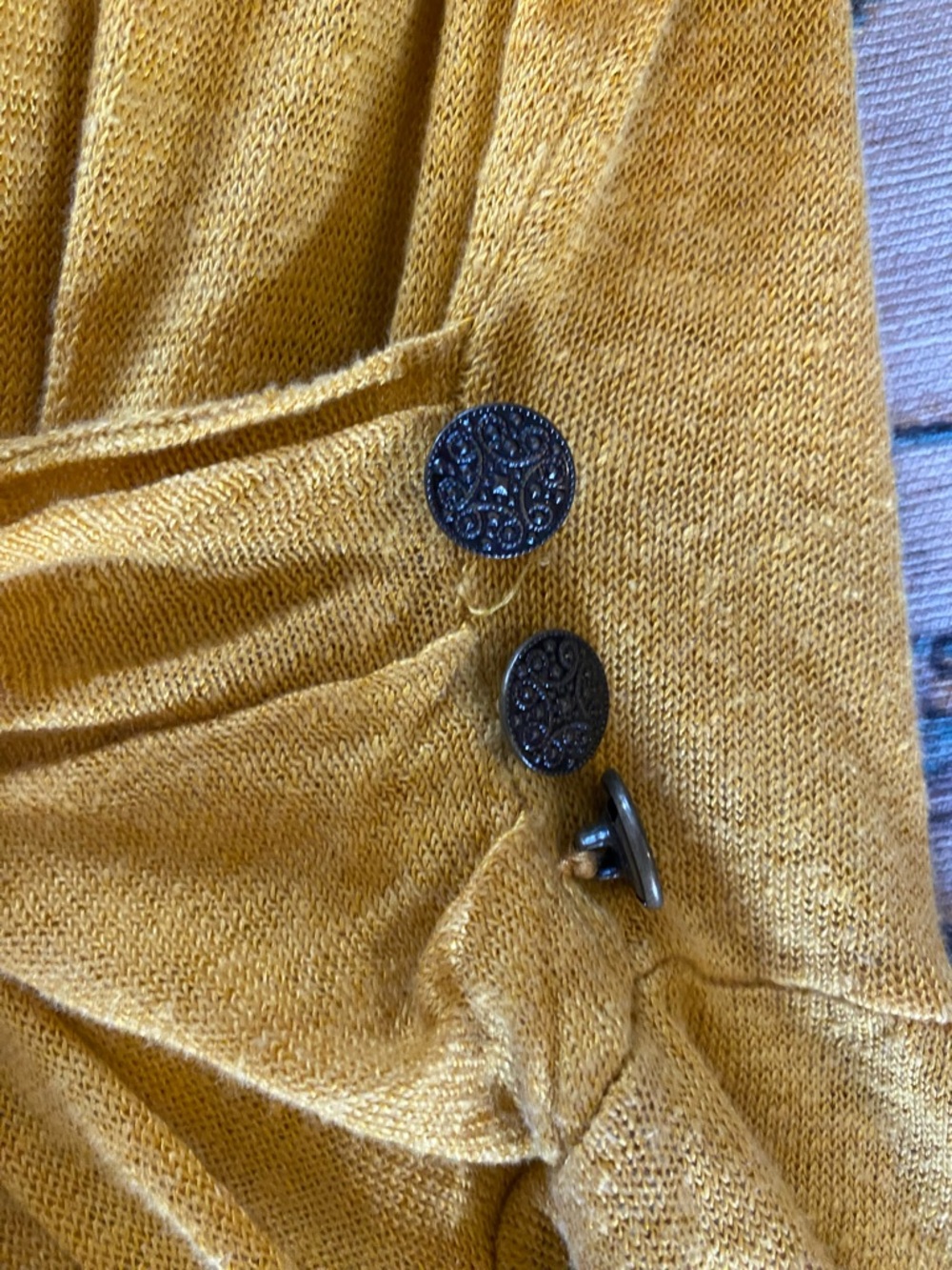 Anthropologie Moth Mustard Yellow Linen Cotton Midi Dress Womens M Faux Wrap - Picture 5 of 7